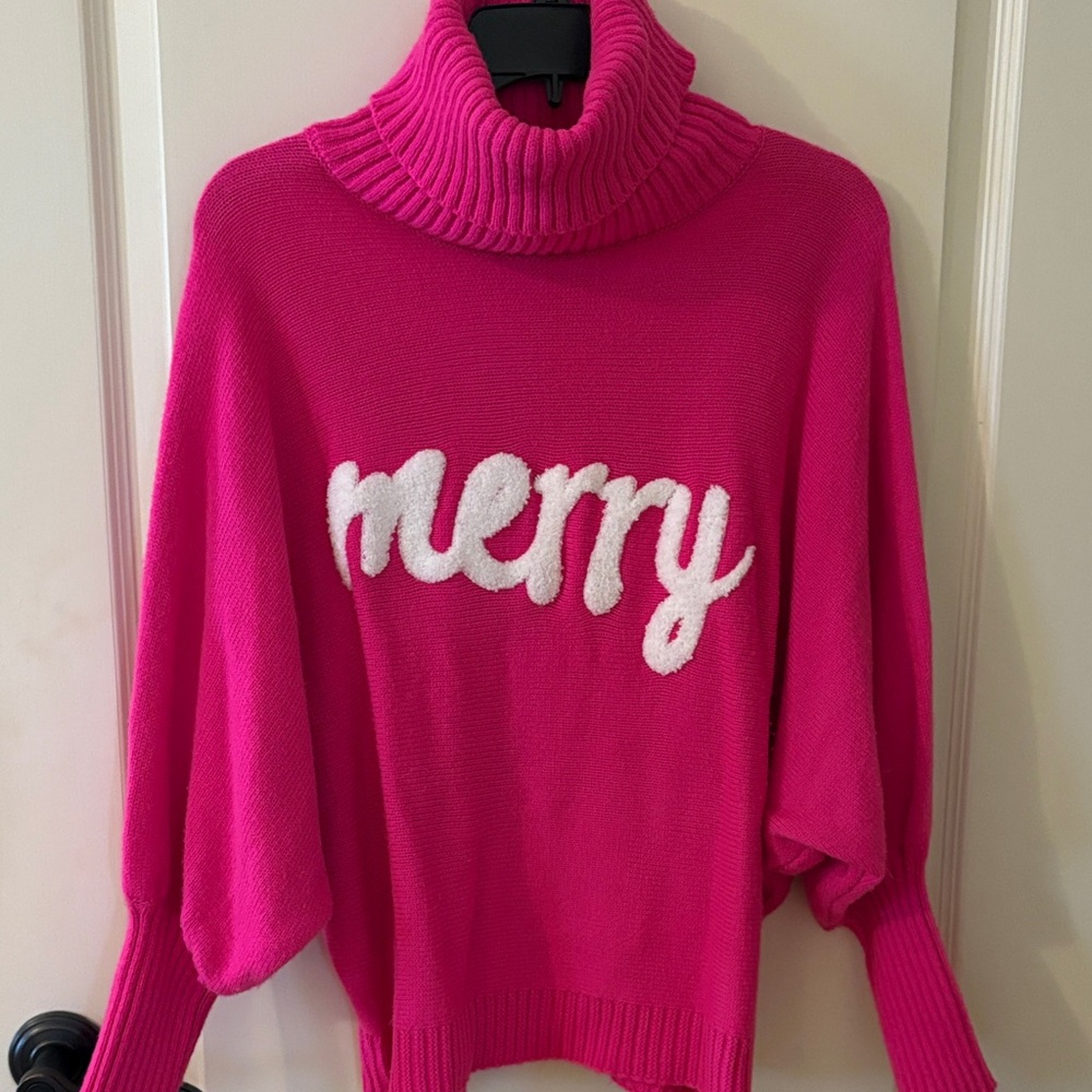 SHEIN Vibrant Pink 'Merry' Turtleneck Sweater